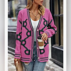 Pink and Black Patterned Women's Sweater
